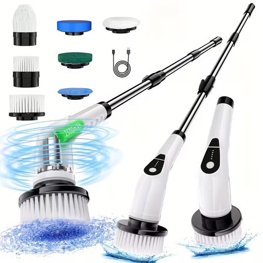 7-in-1 Cordless Electric Spin Scrubber with 7 Brush Heads, 2-Speed Power Cleaning Brush & Adjustable Extension Handle for Bathroom, Tub, Tile, Kitchen, Car & Home