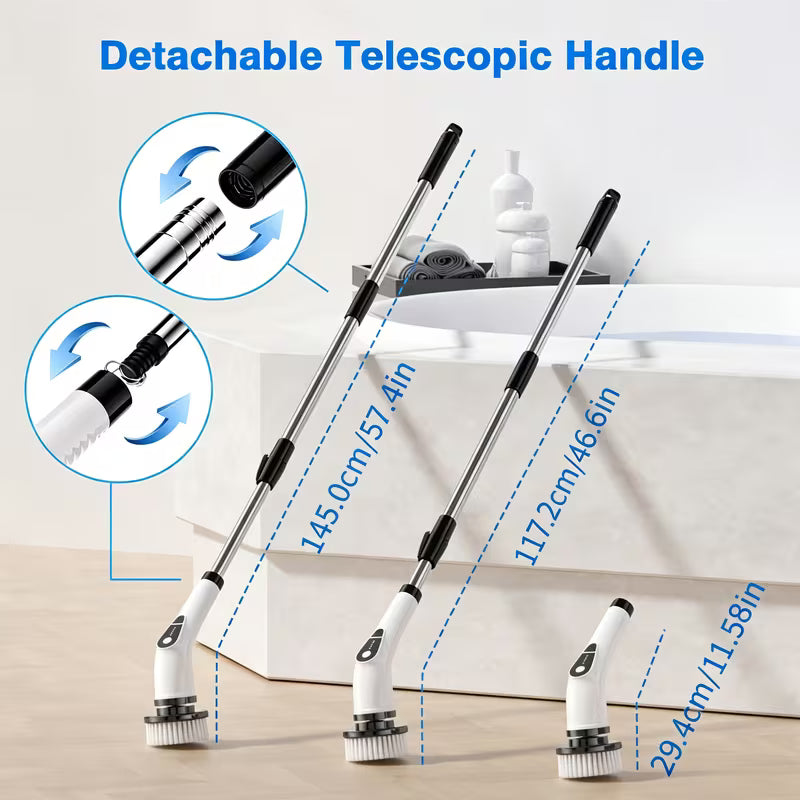 7-in-1 Cordless Electric Spin Scrubber with 7 Brush Heads, 2-Speed Power Cleaning Brush & Adjustable Extension Handle for Bathroom, Tub, Tile, Kitchen, Car & Home