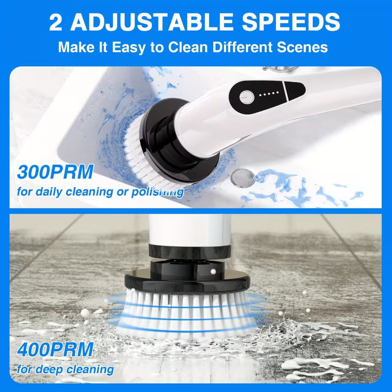 7-in-1 Cordless Electric Spin Scrubber with 7 Brush Heads, 2-Speed Power Cleaning Brush & Adjustable Extension Handle for Bathroom, Tub, Tile, Kitchen, Car & Home