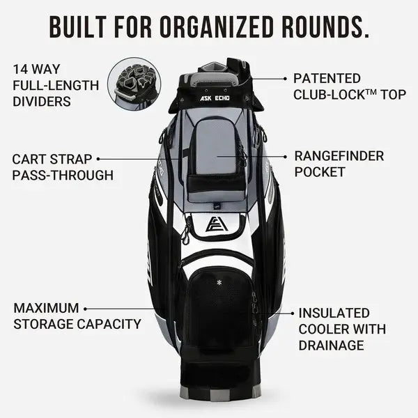 Ask Echo T-Lock 14-Way Golf Cart Bag with Full-Length Dividers & Large Cooler